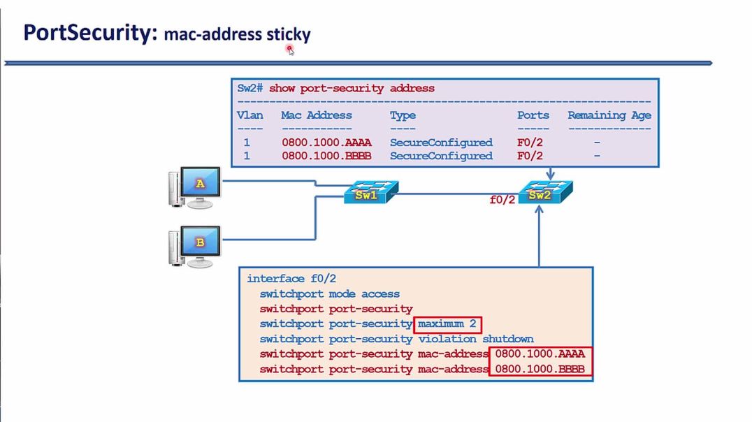 ⁣Bài 124: ⁣Kỹ thuật bảo mật portsecurity lọc địa chỉ mac - ⁣Phương thức tự động cập nhật MAC hợp lệ